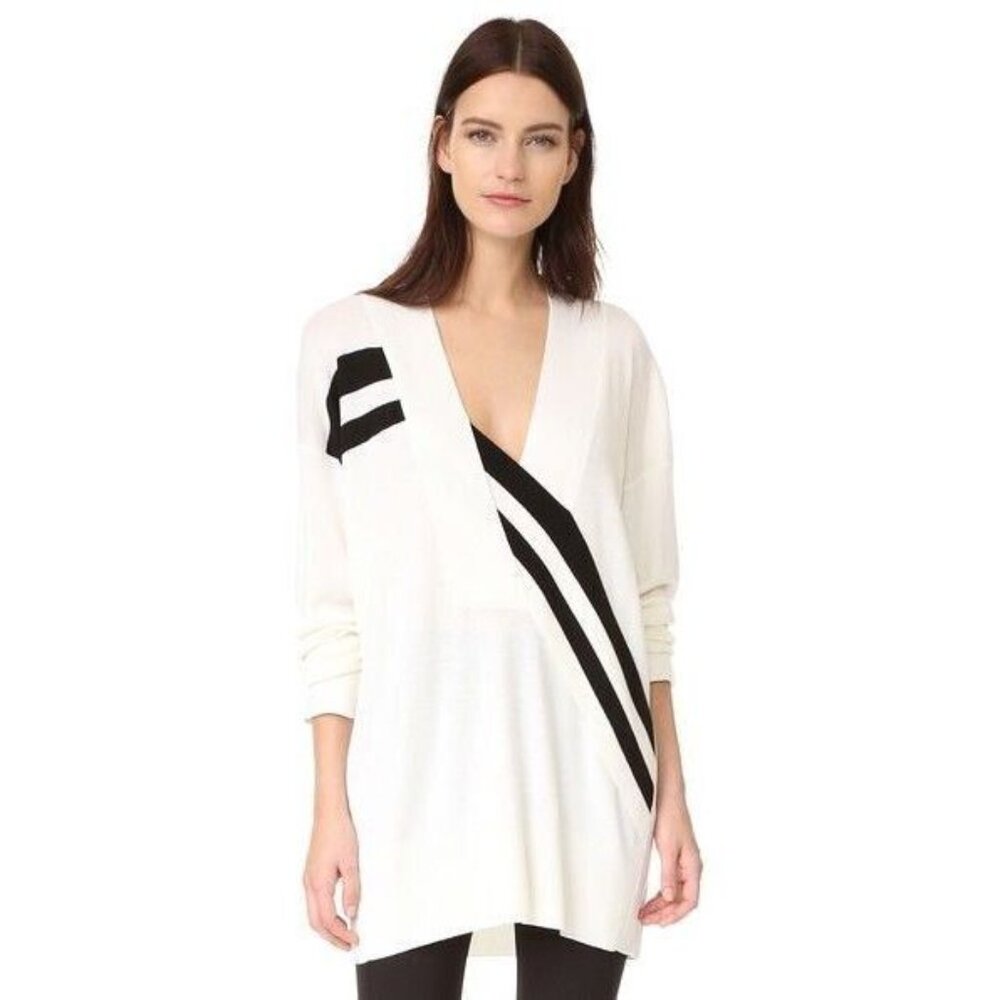 RAG & BONE Grave Ivory Black Striped Merino Wool Knit V-Neck Sweater, Size XS
